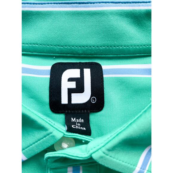Men's FootJoy Green and Blue Striped Performance Polo Shirt Size Large - Picture 2 of 7